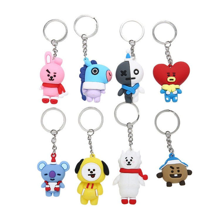 Free Sample Fast Delivery Korea Kpop Bt21 Rubber Keychain Anime 3D Bts Keychain