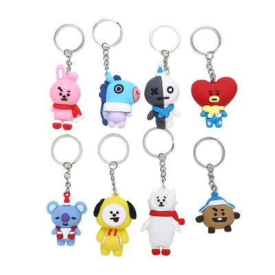 無料サンプル短納期韓国 Kpop Bt21 ラバーキーホルダーアニメ 3D Bts キーホルダー